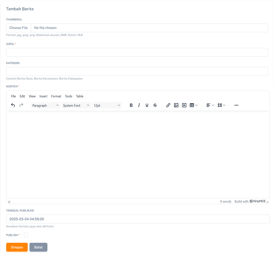 Halaman Tambah Berita