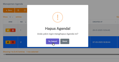 Halaman Hapus Agenda