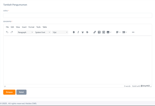 Halaman Tambah Pengumuman