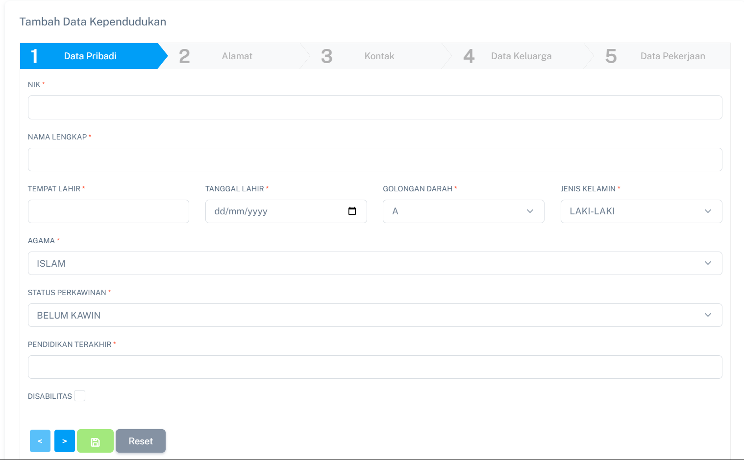 Halaman Tambah Kependudukan