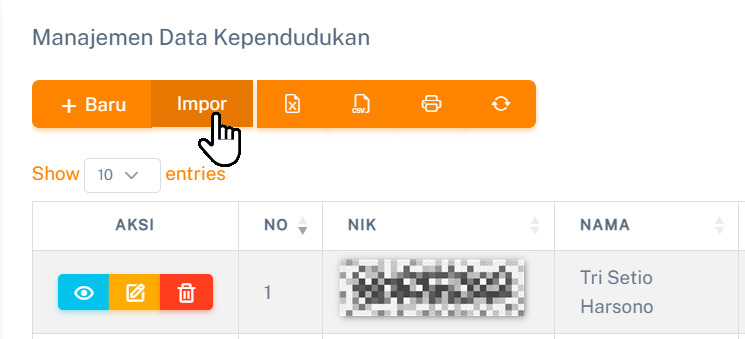 Halaman Import Kependudukan
