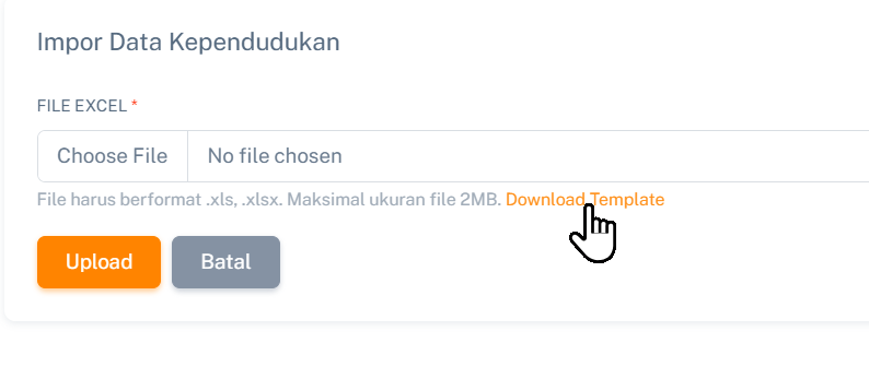 Halaman Import Excel Kependudukan