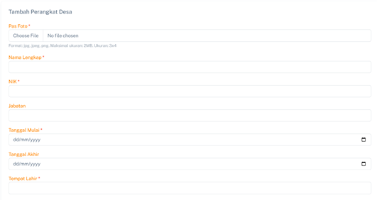 Halaman Tambah Perangkat Desa