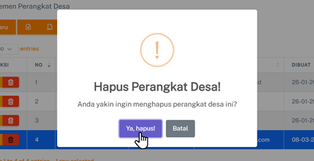 Halaman Hapus Perangkat Desa