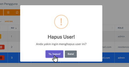 Halaman Hapus Pengguna