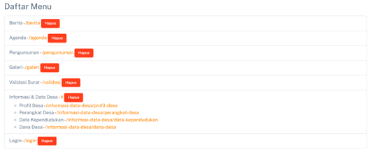 Halaman Pengaturan Menu