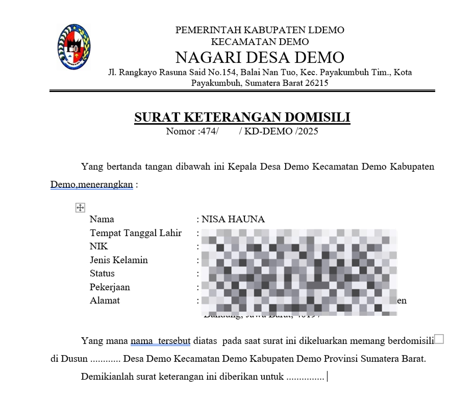 Halaman Pengajuan Surat